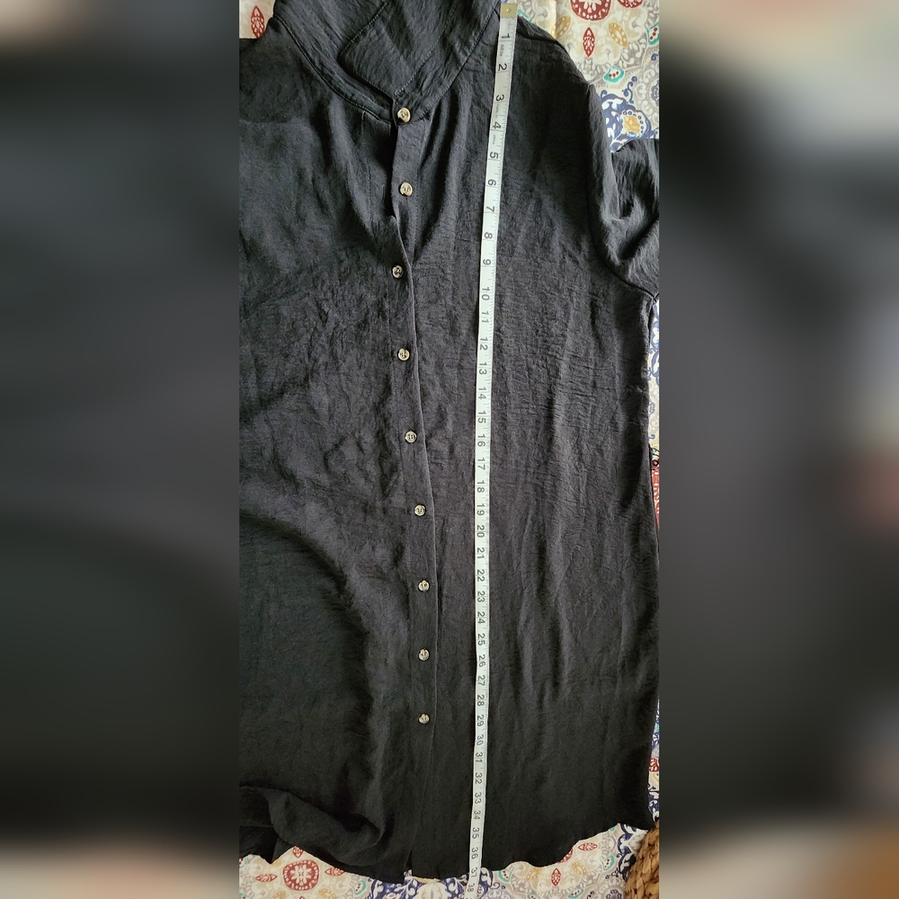 Lexington Avenue Black Button Down Shirt Dress Tunic Large Roll Tab Sleeves - Picture 7 of 7